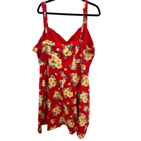 Red Floral Plus Size Hawaiian Print Sleeveless Back Zip Dress Size 28 - Picture 2 of 3